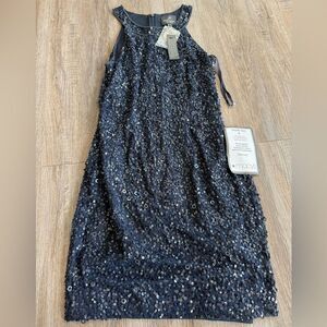 Adrianna Papell NWT Navy Sequin Halter Dress